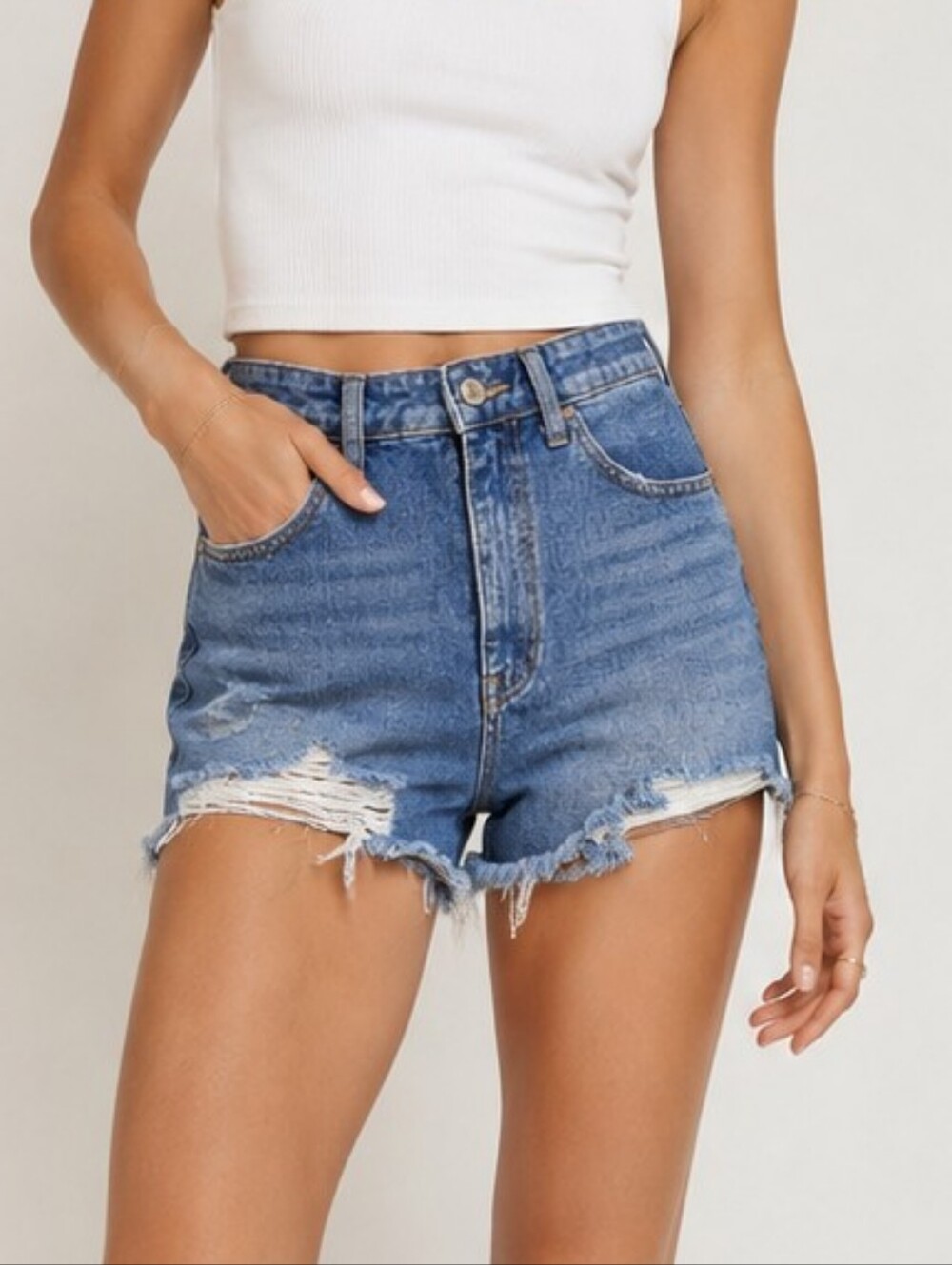KanCan Blue Distressed Frayed Hem Denim Shorts